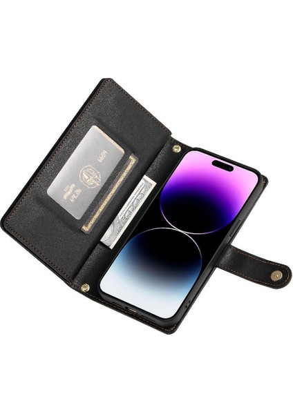 IPhone 14 Için Flip Case Pro Max Iş Crossbody Kayış Cüzdan Standı (Yurt Dışından)