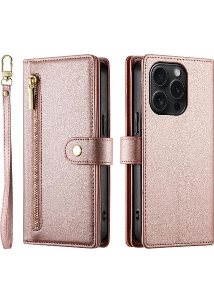 IPhone 15 Pro Için Flip Case Crossbody Kayış Cüzdan Çok Fonksiyonlu Standı (Yurt Dışından)
