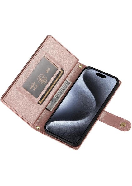 IPhone 15 Pro Için Flip Case Crossbody Kayış Cüzdan Çok Fonksiyonlu Standı (Yurt Dışından) modelleri