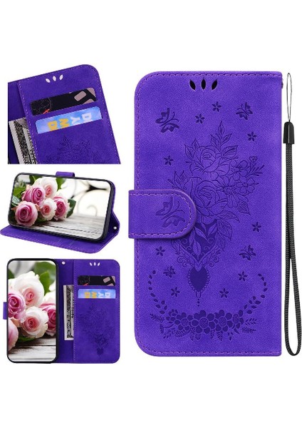 Google Piksel 9 Pro Xl Kabartma Gül Çiçekler Flip Pu Deri Kapak Için Kılıf (Yurt Dışından)