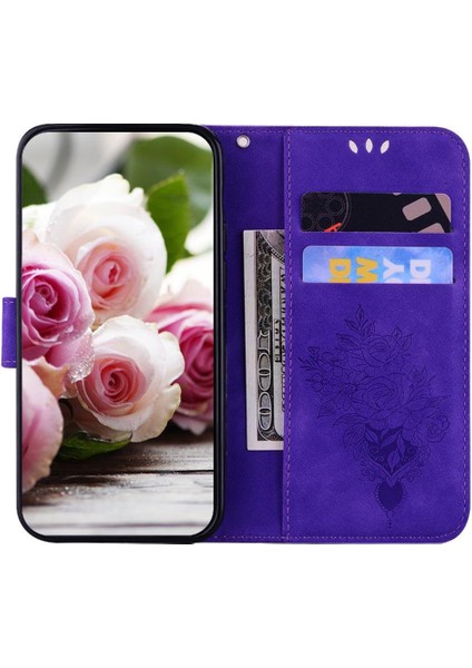 Google Piksel 9 Pro Xl Kabartma Gül Çiçekler Flip Pu Deri Kapak Için Kılıf (Yurt Dışından)