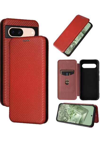 Kart Sahibi ile Google Piksel 8A Manyetik Karbon Fiber Için Flip Case (Yurt Dışından)