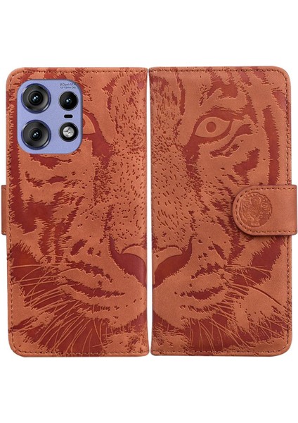 Motorola Moto Kenar 50 Pro Için Flip Case Kabartmalı Sevimli Kaplan Deri Cüzdan (Yurt Dışından)