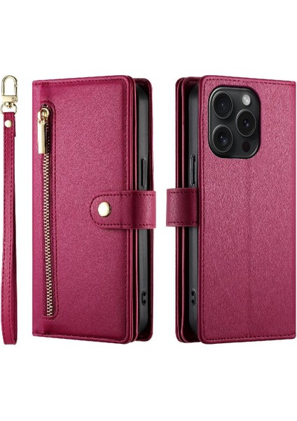 IPhone 15 Pro Için Flip Case Crossbody Kayış Cüzdan Çok Fonksiyonlu Standı (Yurt Dışından)