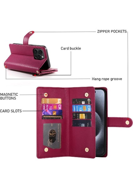 IPhone 15 Pro Için Flip Case Crossbody Kayış Cüzdan Çok Fonksiyonlu Standı (Yurt Dışından) fırsatları