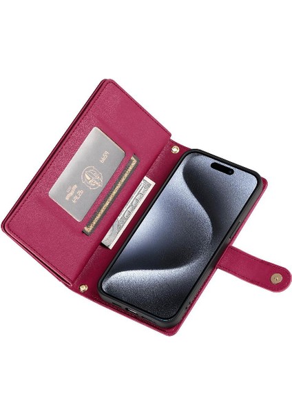 IPhone 15 Pro Için Flip Case Crossbody Kayış Cüzdan Çok Fonksiyonlu Standı (Yurt Dışından) indirimleri