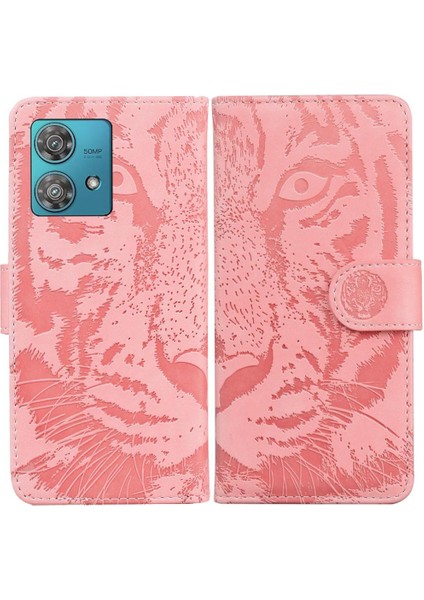 Flip Case Formotorola Kenar 40 Neo Kabartmalı Sevimli Kaplan Kickstand Koruyucu (Yurt Dışından)