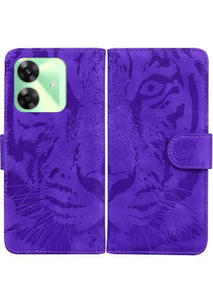 Realme C61 Kickstand Koruyucu Kabartmalı Sevimli Kaplan Deri Için Flip Case (Yurt Dışından)