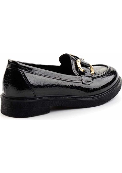 Siyah Parlak Kroko Kadın Loafer Ayakkabı K01257067511 fırsatları