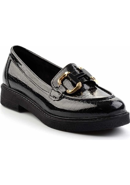 Siyah Parlak Kroko Kadın Loafer Ayakkabı K01257067511 modelleri