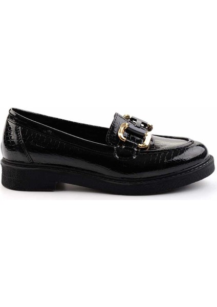Siyah Parlak Kroko Kadın Loafer Ayakkabı K01257067511 fiyatları