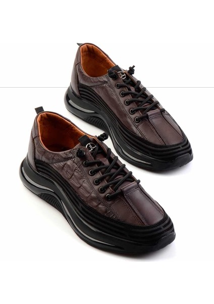 Kahve Hakiki Deri Erkek Sneaker E01018240203