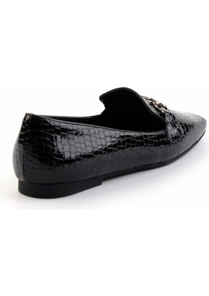 Parlak Siyah Kroko Kadın Babet K01327058311 fırsatları