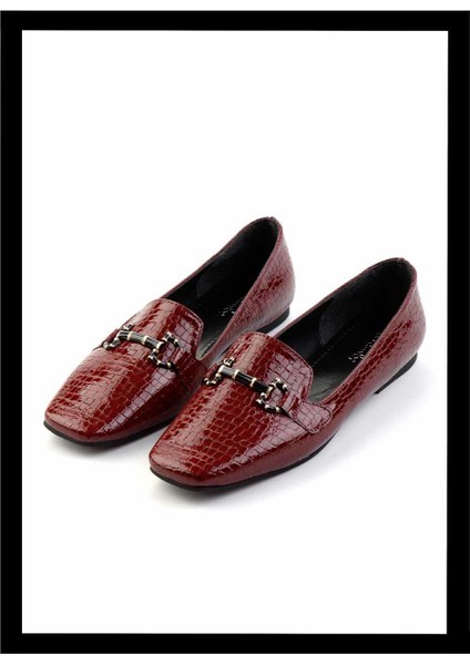 Parlak Bordo Kroko Kadın Babet K01327058311