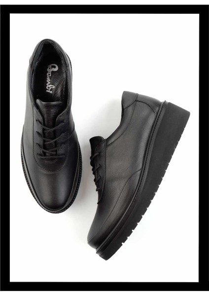 Siyah Hakiki Deri Kadın Casual Ayakkabı K01465090403