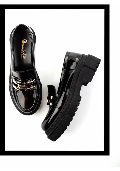 Siyah Rugan Kadın Loafer Ayakkabı K01641015508