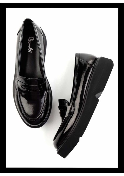 Siyah Kırışık Rugan Kadın Loafer Ayakkabı K01257068008