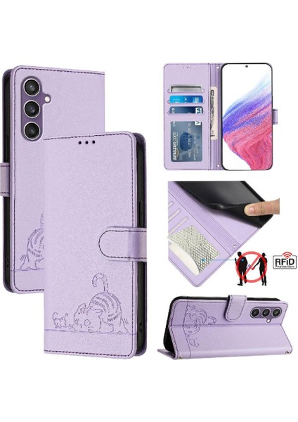 Samsung Galaxy S24 Kart Yuvası Tutucu Için Kickstand Kedi Rfıd Cüzdan (Yurt Dışından)