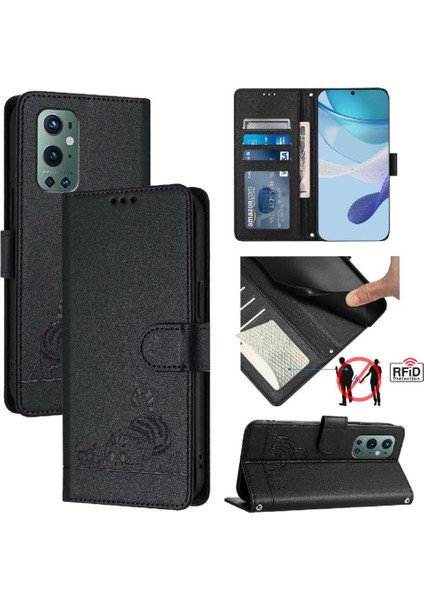 Oneplus 9 Için Kılıf Pro Kedi Rfıd Kart Yuvası Tutucu Kickstand Cüzdan Flip (Yurt Dışından)
