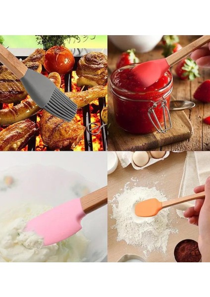 Mutfak Bambu Silikon Isıya Dayanıklı Kaşık Kepçe Takımı 5 Li Set
