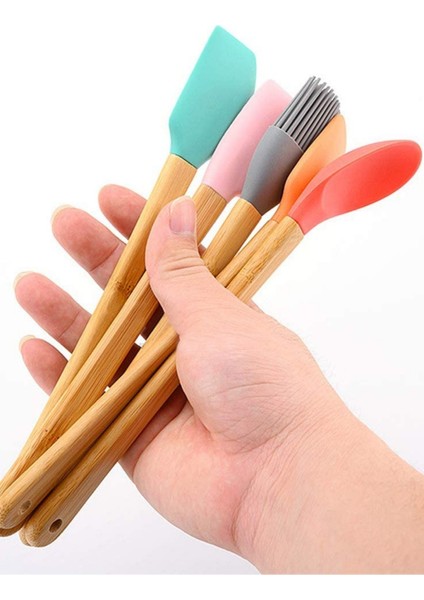Mutfak Bambu Silikon Isıya Dayanıklı Kaşık Kepçe Takımı 5 Li Set