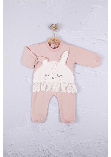 Tavşan Nakışlı Güpürlü % 100 Pamuk Kız Bebek Tulum fiyatları