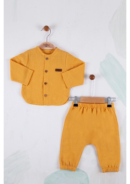 Oval Kesim 5 Düğmeli Müslin Kumaş 2'li Erkek Çocuk Takımı