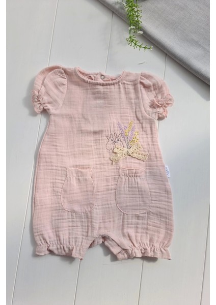 Müslin Kumaş Çiçek Nakışlı Pamuklu Kız Bebek Tulum fiyatları