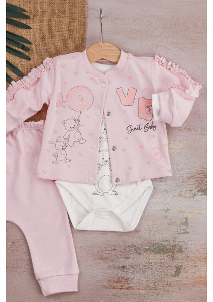 Love Tavşan Desenli Kol Detaylı 3'lü Hırkalı Kız Çocuk Takım fiyatları