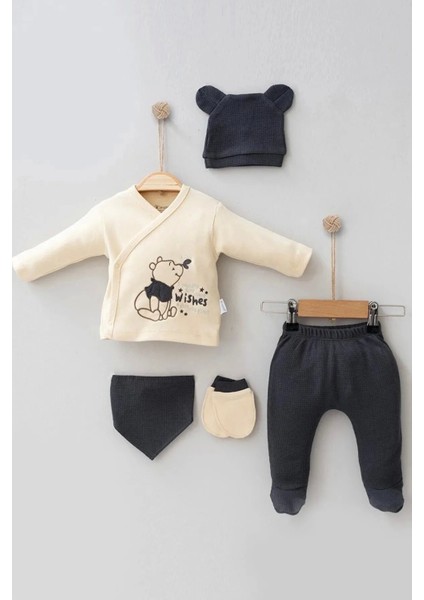 Waffle Natural Çocuk Pamuk 5'li Erkek Çocuk Hastane Çıkış Seti