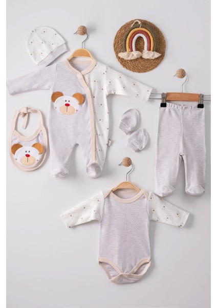 Ayıcık Detaylı Nakışlı Tulumlu Çocuk Pamuk Erkek Çocuk 5'li Set