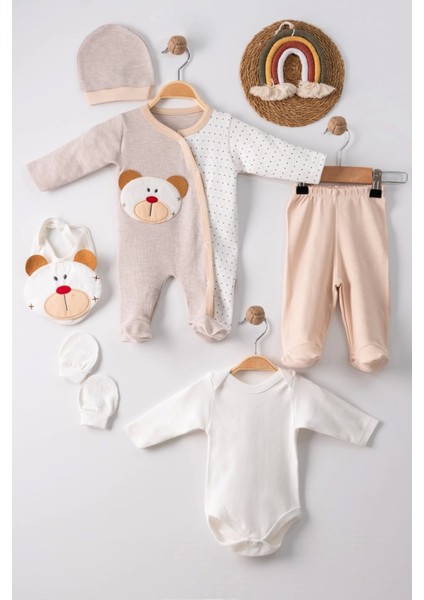 Ayıcık Nakışlı Tulumlu Çocuk Pamuk Erkek Çocuk 5'li Set