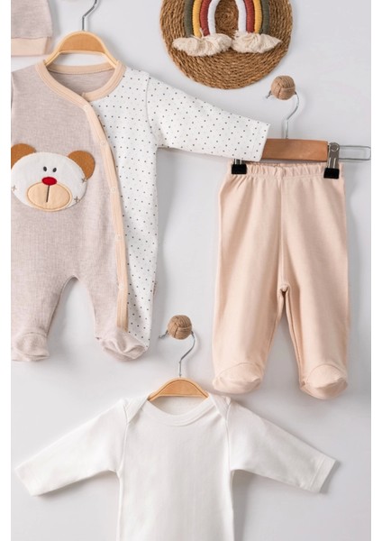 Ayıcık Nakışlı Tulumlu Çocuk Pamuk Erkek Çocuk 5'li Set modelleri