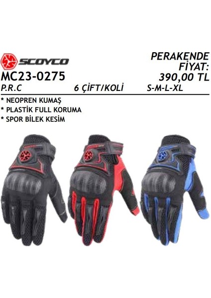 MC23 Eldiven Neopren Kumaş Plastik Full Koruma