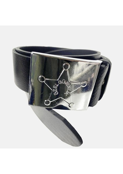 Manda Deri Özel Güvenlik Erkek Pantolon Kemeri Siyah Özel Güvenlik Yazılı Tokalı En 4cm