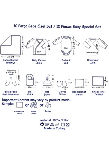 %100 Pamuk Baskılı 10’lu Isimli Organik Bebek Hastane Çıkışı