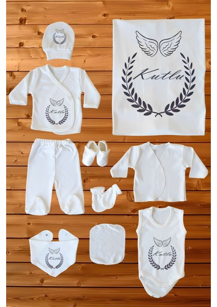 Isim Baskılı %100 Pamuk 10'lu Organik Erkek Bebek Hastane Çıkışı
