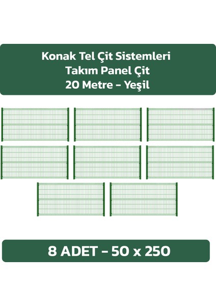 ÇİT SİSTEMLERİ PANEL ÇİT TAKIM AVANTAJ PAKET YEŞİL (8 ADET PANEL ÇİT TELİ + 8 ADET PANEL ÇİT DİREĞİ)