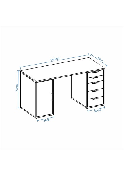 Clm112-Meşe Dolaplı Ve 5 Çekmeceli Çalışma Masası