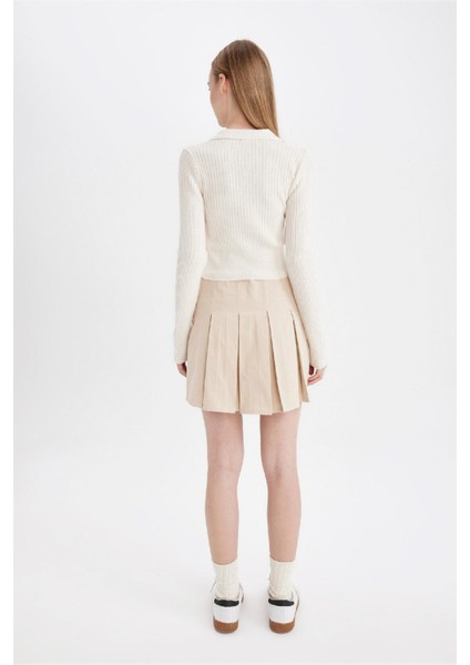 Coool Piliseli Normal Bel Basic Düz Gabardin Mini Etek D5265AX24AU