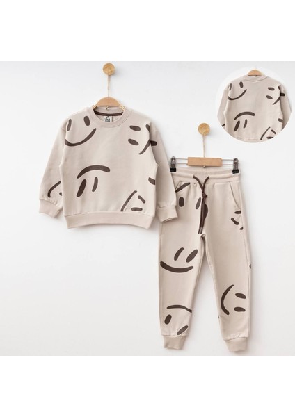Fırçalı Özel Kumaş Gülücük Baskılı Unitex çocuk takım - Krem fiyatları