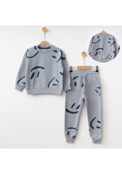 Fırçalı Özel Kumaş Gülücük Baskılı Unitex çocuk takım - Gri fiyatları