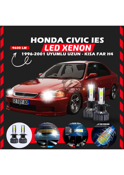 Honda Civic Ies 1996-2001 Uzun-Kısa Far Uyumlu Şimşek Etkili LED Xenon Pro Series H4
