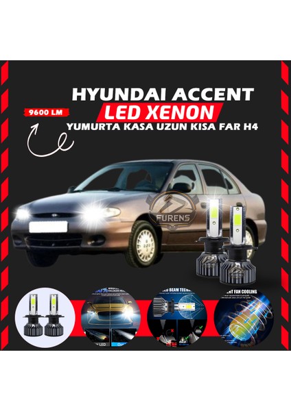 Hyundai Accent Yumurta Kasa Uyumlu Şimşek Etkili LED Xenon Pro Series H4
