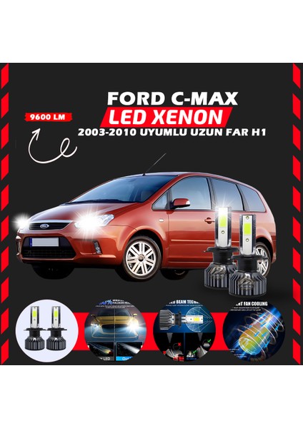 Ford C-Max 2003-2010 Uzun Far Uyumlu Şimşek Etkili LED Xenon Pro Series H1