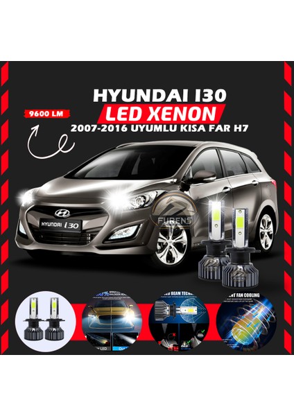 Hyundai I30 2007-2016 Kısa Far Uyumlu Şimşek Etkili LED Xenon Pro Series H7