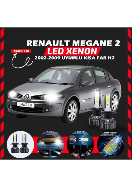 Renault Megane 2 2002-2009 Kısa Far Uyumlu Şimşek Etkili LED Xenon Pro Series H7
