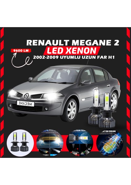 Renault Megane 2 2002-2009 Uzun Far Uyumlu Şimşek Etkili LED Xenon Pro Series H1