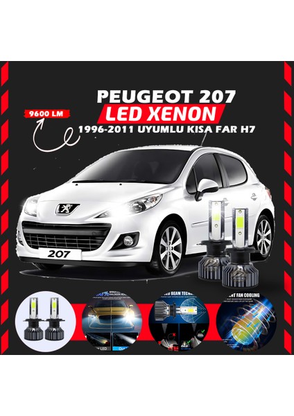 Peugeot 207 1996-2011 Kısa Far Uyumlu Şimşek Etkili LED Xenon Pro Series H7