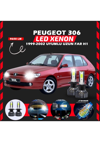 Peugeot 306 1999-2002 Uzun Far Uyumlu Şimşek Etkili LED Xenon Pro Series H1
